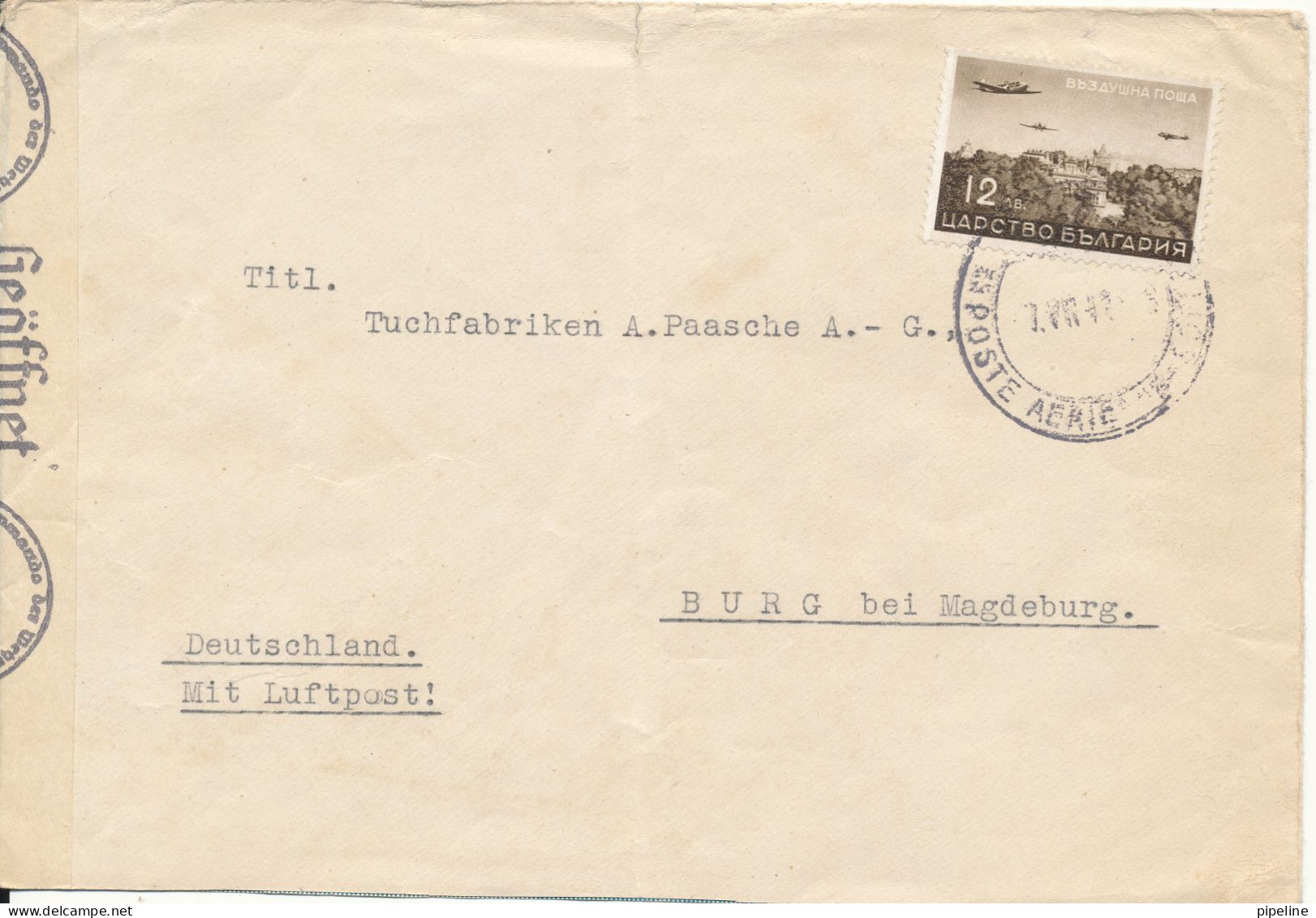 Bulgaria Nazi Censored Cover Sent To DDR 7-7-1942 Single Franked A Small Tear At The Top Of The Cover - Covers & Documents