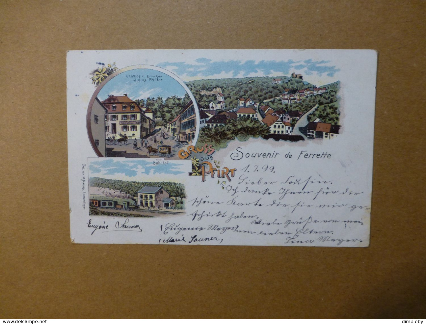 Souvenir De Ferrette 1899 - Litho - Bahnhof - Panorama - Gasthof Zum Storchen    (9968) - Ferrette