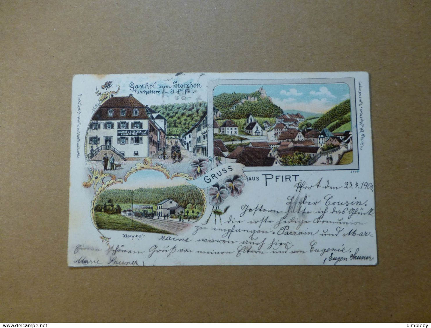 Souvenir De Ferrette Gruss Aus Pfirt  1900 - Litho - Bahnhof - Panorama - Gasthof Zum Storchen    (9969) - Ferrette