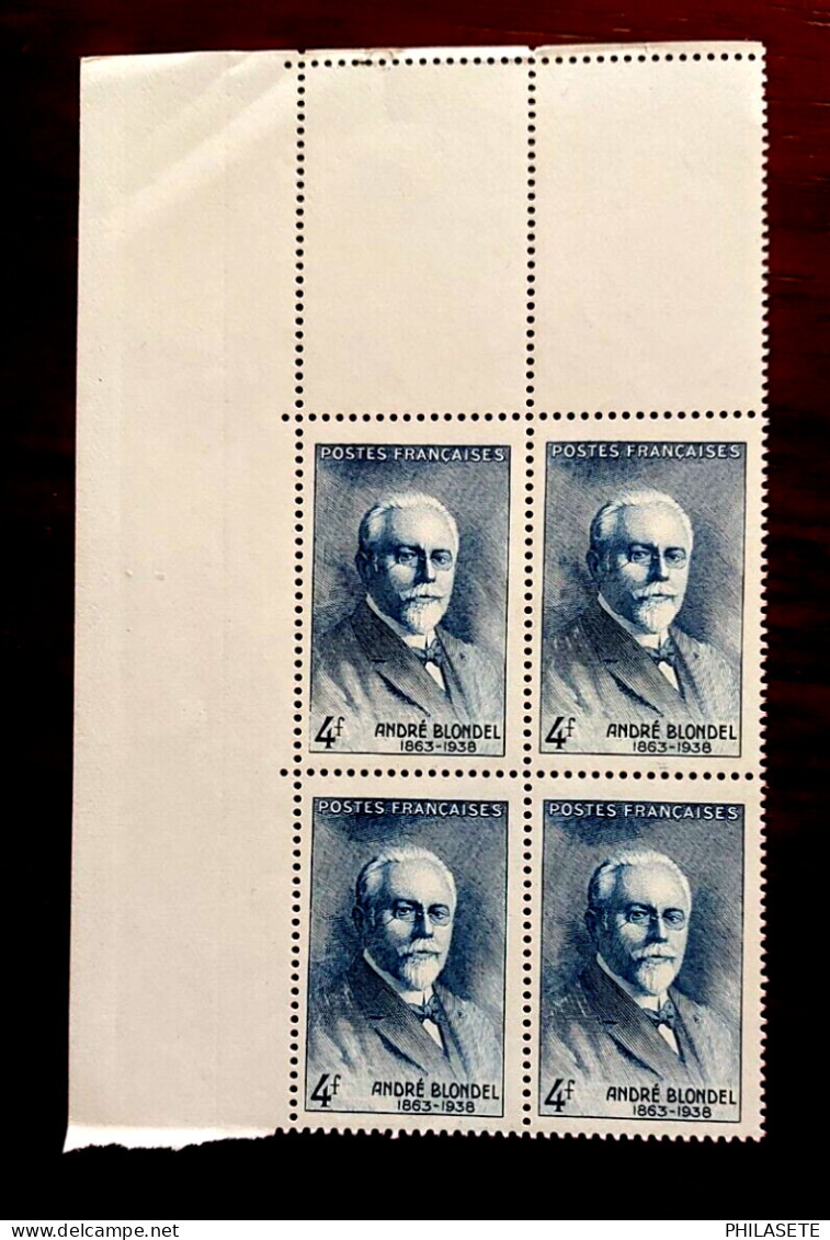 France 1942 Neufs N** Bloc De 4 Timbres YT N° 551 André Blondel - Feuilles Complètes