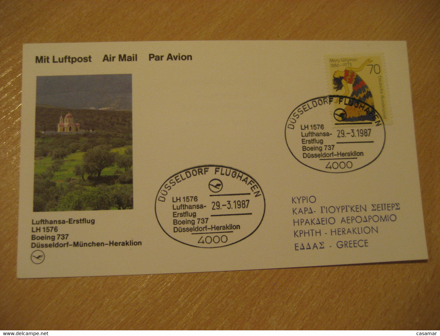 HERAKLION Crete Munich Dusseldorf 1987 Lufthansa Airline Boeing 737 First Flight Cancel Card GREECE GERMANY - Briefe U. Dokumente