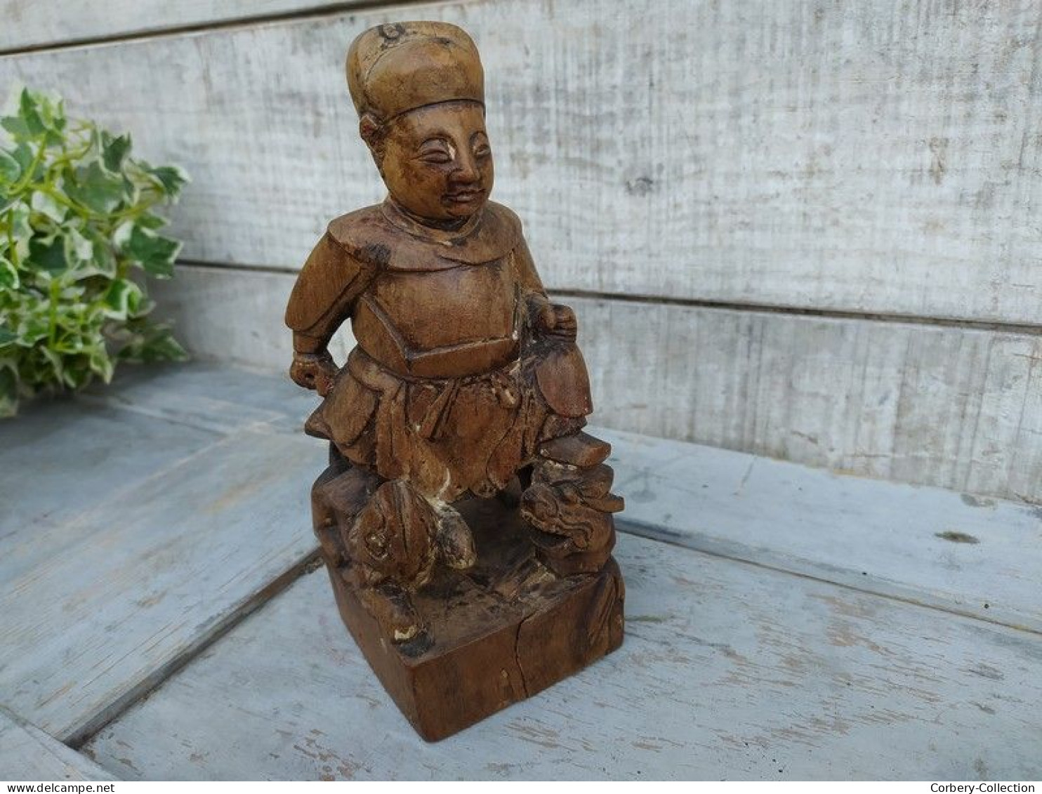 Statuette Chinois Bois Sculpté Chine XVIIIeme Chinese wood carving 18th