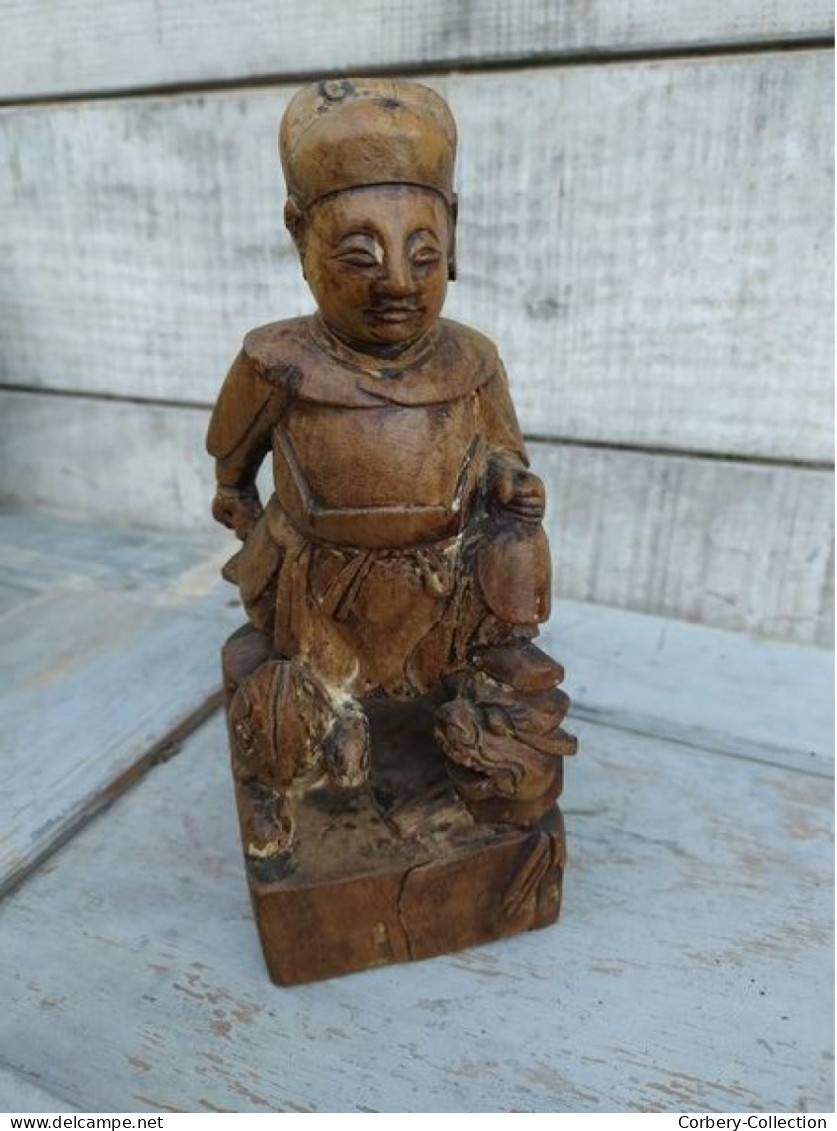 Statuette Chinois Bois Sculpté Chine XVIIIeme Chinese wood carving 18th