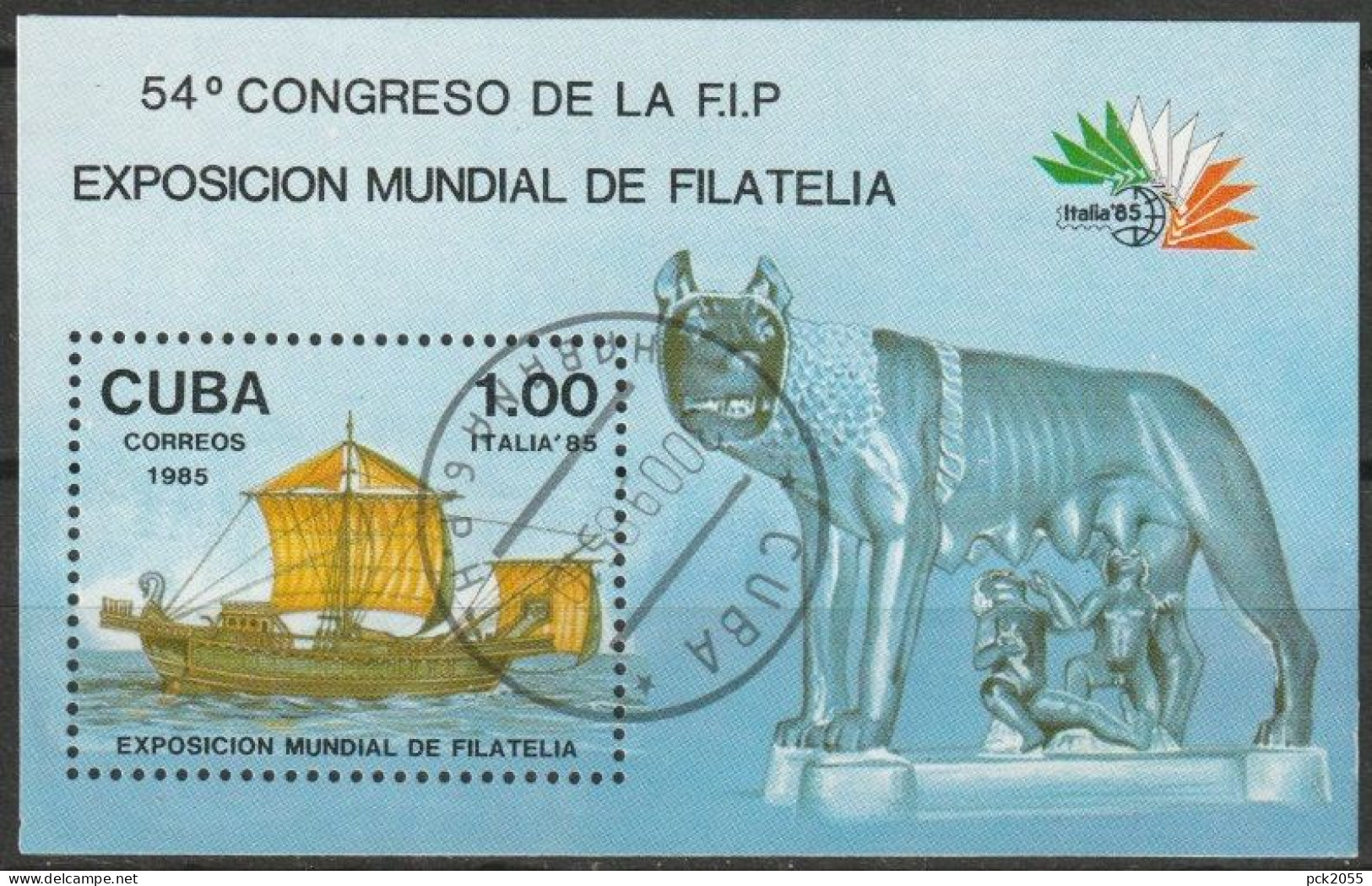 Kuba 1985 Mi-Nr.2963 Block 91 O Gestempelt Briefmarkenausstellung ITALIA85 Rom( C 585) Günstige Versandkosten1,00€-1,20€ - Blocs-feuillets