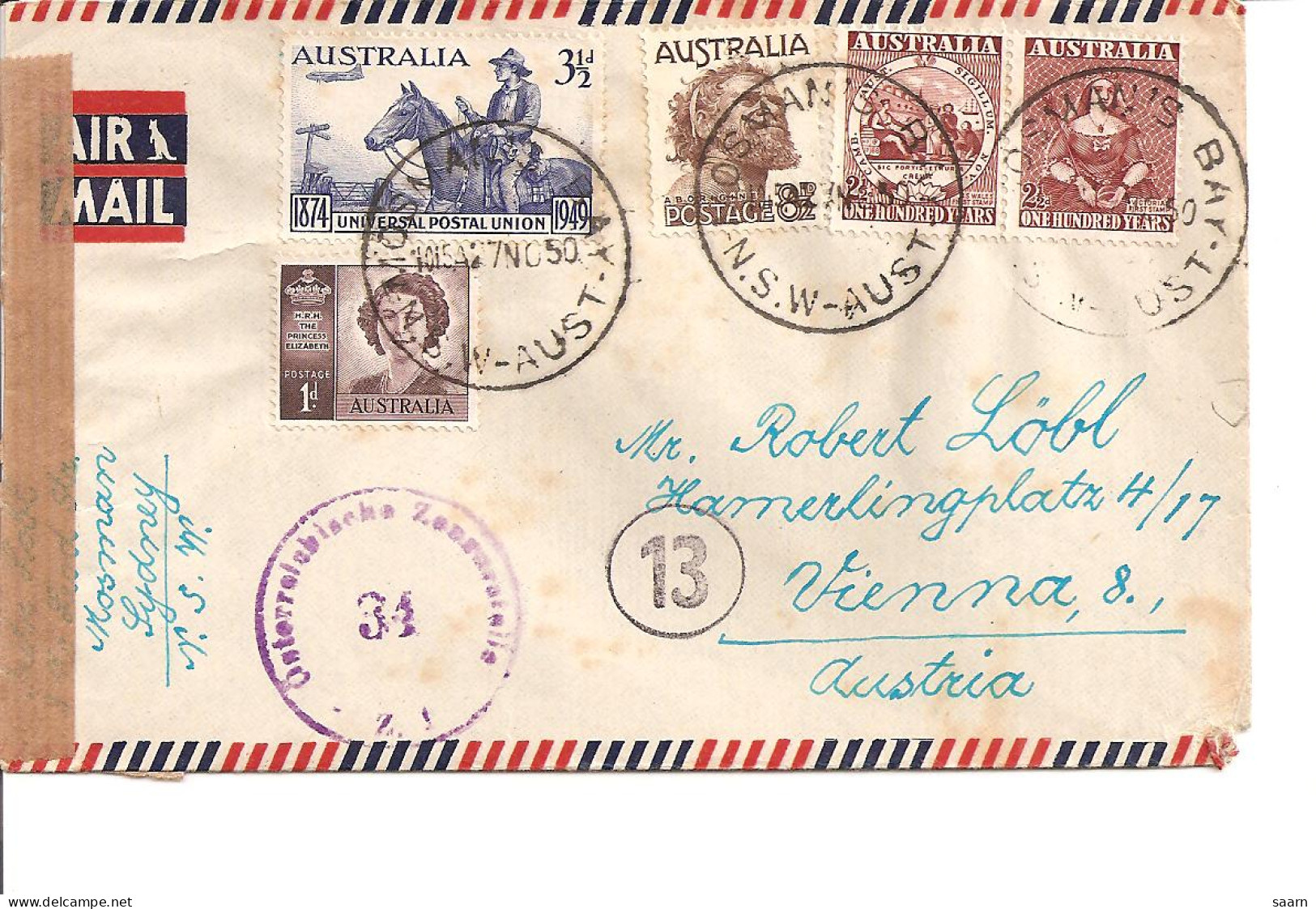 Australien 207,208  MiF -  Luftpost-Bedarfsbrief  Von Osmanis Bay  Nach Wien M. Zensur - Briefe U. Dokumente