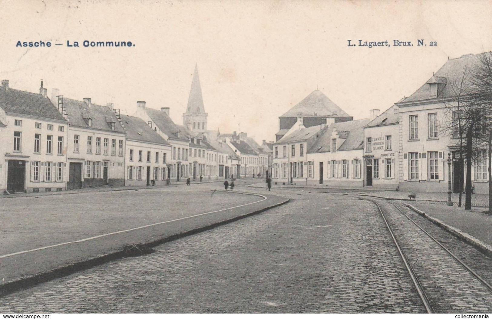 2 Oude Postkaarten  Assche  Asse Place De La Station Café Des Arcades Gemeenteplaats Tramstatie 1908 - Asse