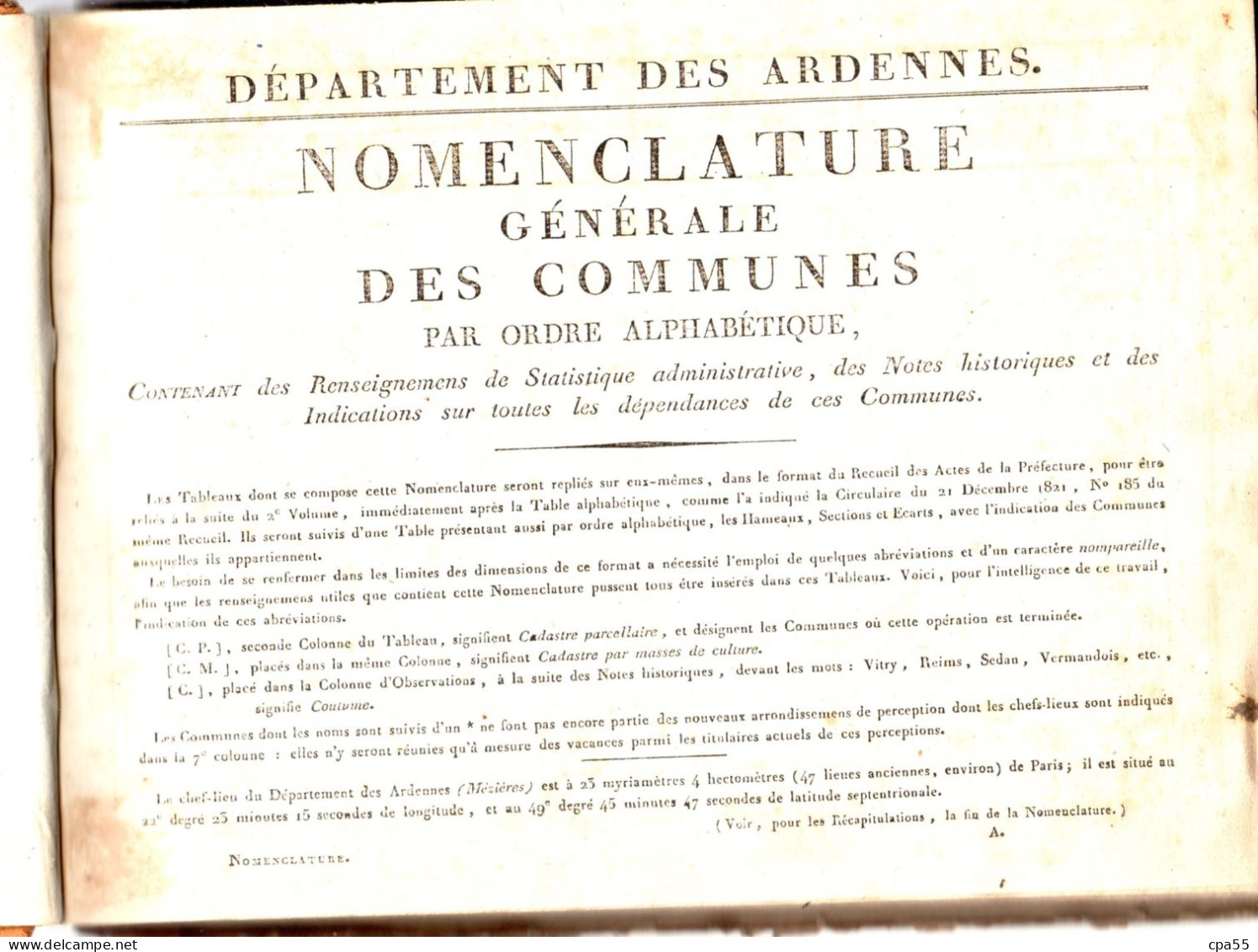 ARDENNES  -  Nomenclature Générale Des Communes Avec Leurs Dépendances  -  Recensement De 1823  -  Rarissime - Champagne - Ardenne