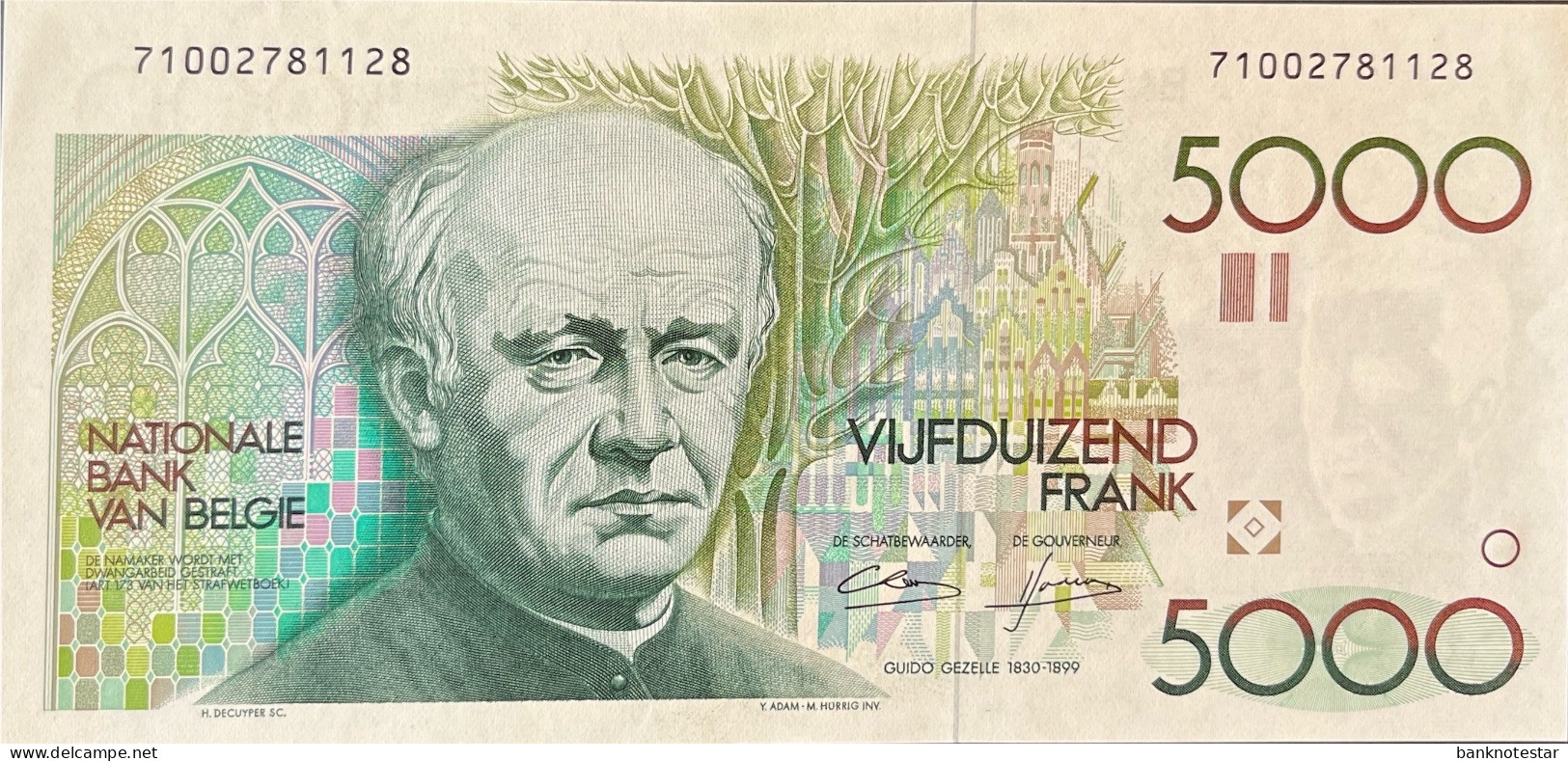 Belgium 5.000 Francs, P-145 (1982) - UNC - Signature 4+12 - 5000 Francos