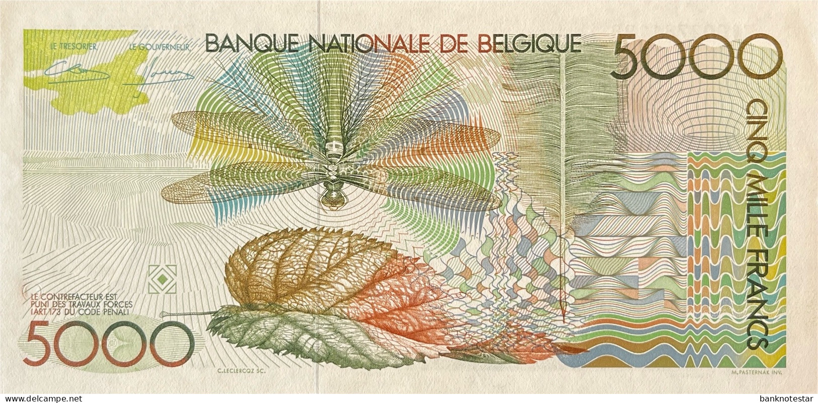 Belgium 5.000 Francs, P-145 (1982) - UNC - Signature 4+12 - 5000 Franchi