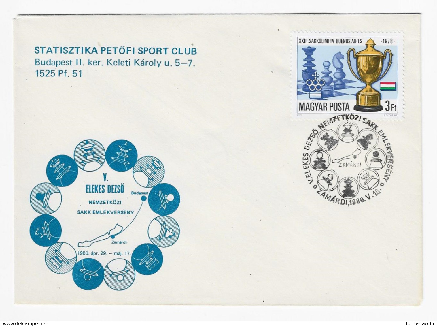 CHESS Hungary 1980, Zamardi - Chess Cancel On Commemorative Envelope, Chess Stamp - Schaken