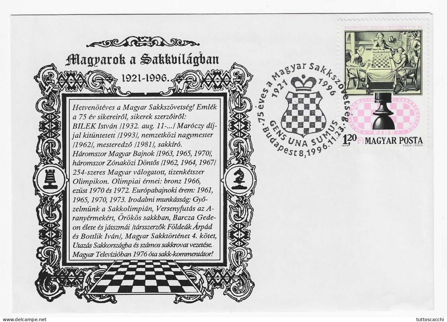 CHESS Hungary 1996 Budapest - Chess Cancel On Commemorative Envelope, Chess Stamp - Echecs