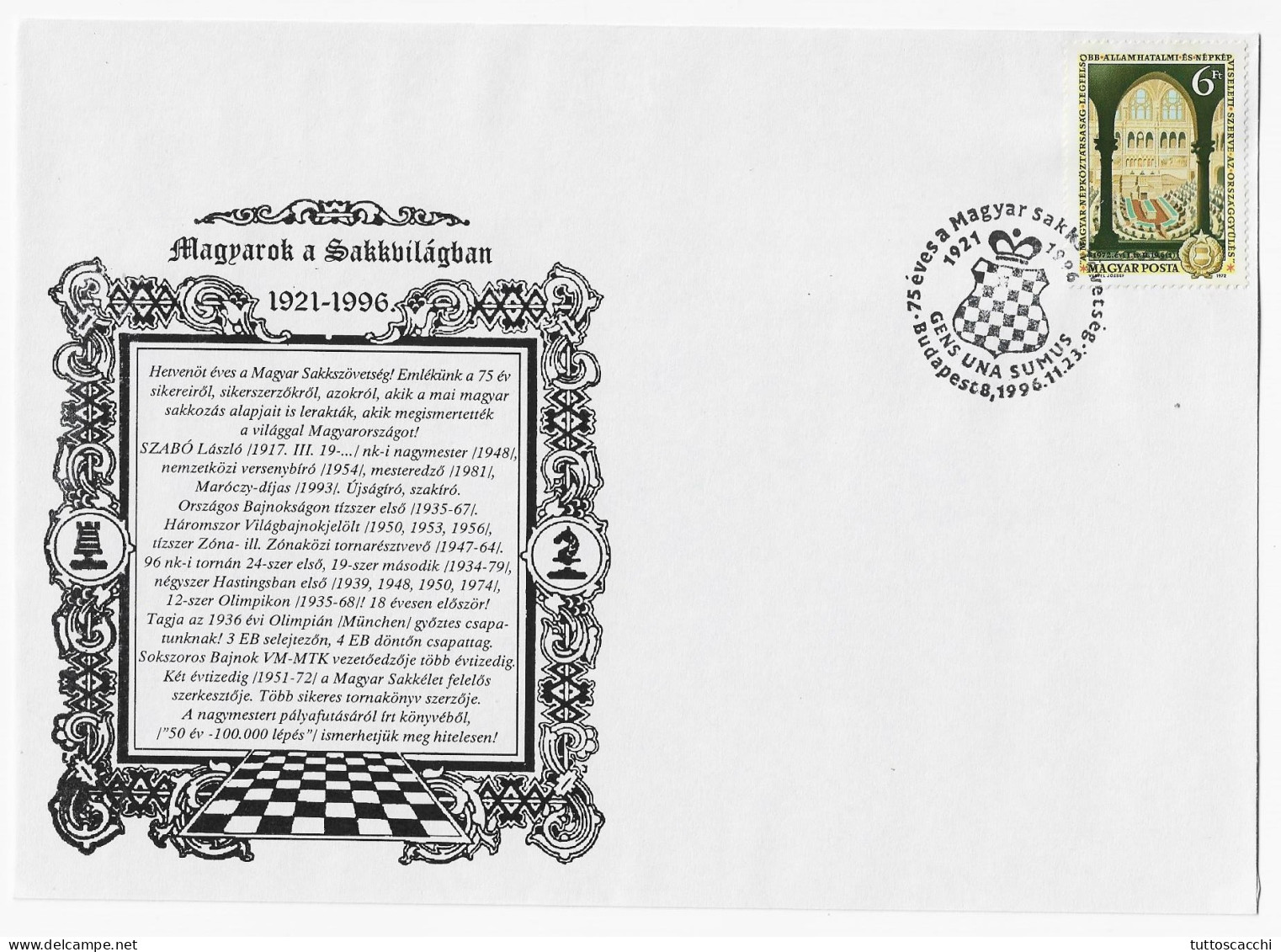 CHESS Hungary 1996 Budapest - BIG SIZE, Chess Cancel On Commemorative Envelope - Echecs