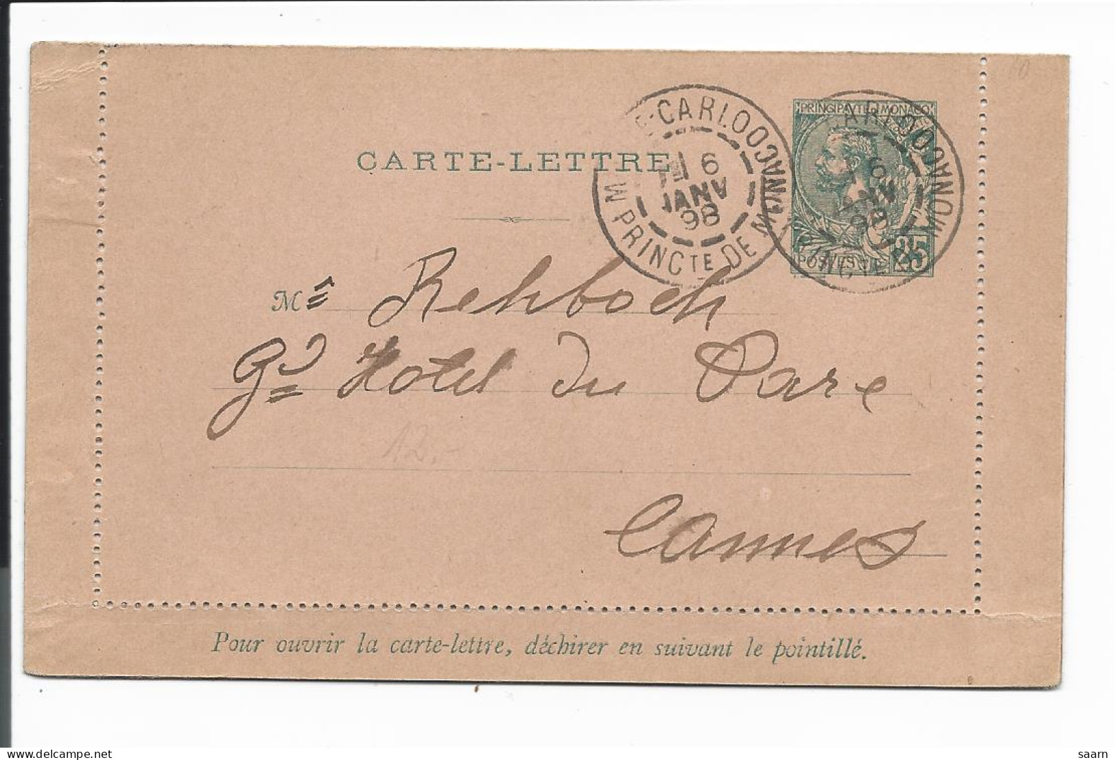 Monaco K 5  -  25 C. Albert Kartenbrief Mit Rand Und Bedarfstext Nach Cannes Verwendet - Postal Stationery