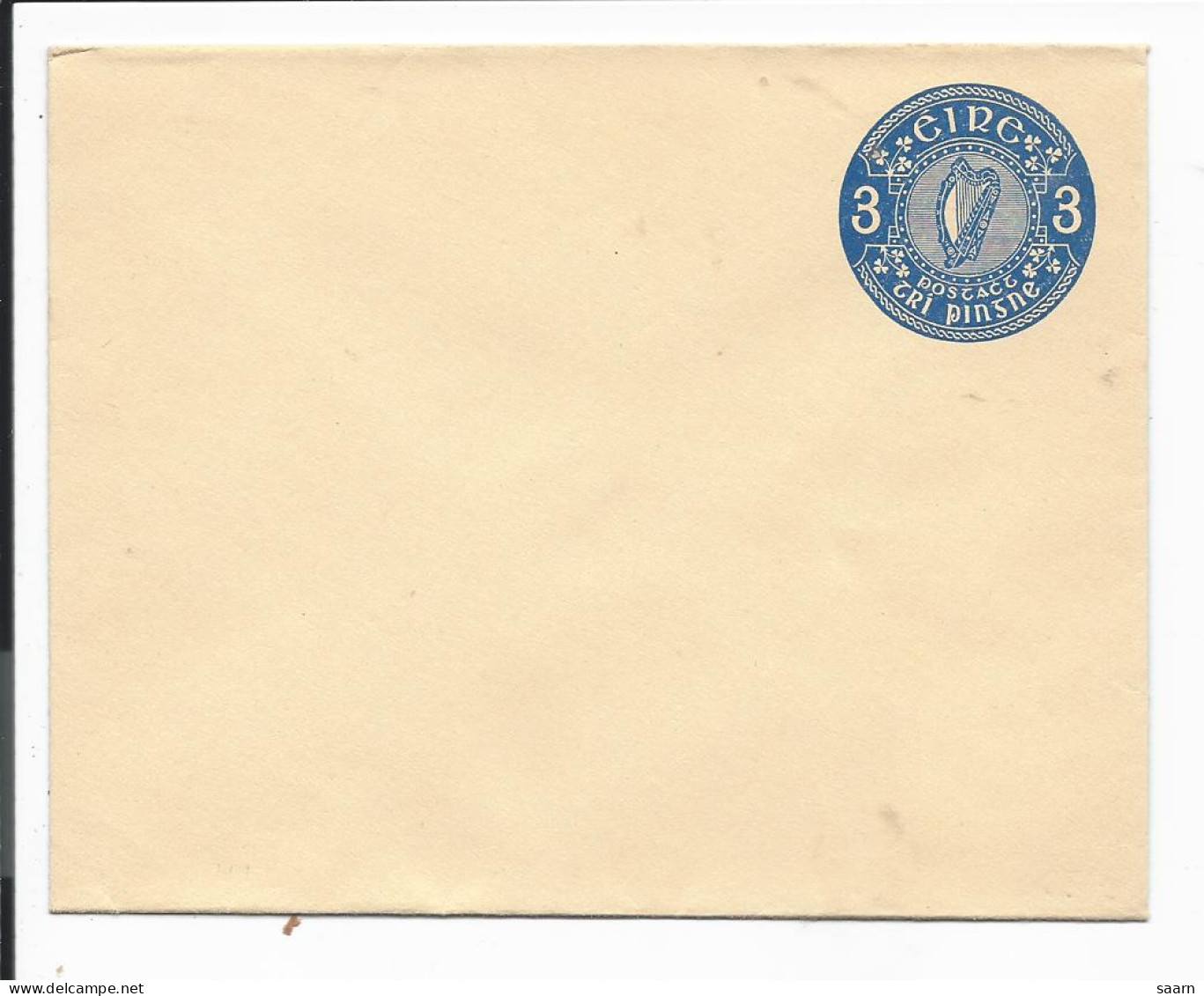 Irland U  12a ** -  3 Pg Harfe Umschlag, Gestreiftes Papier - Postal Stationery