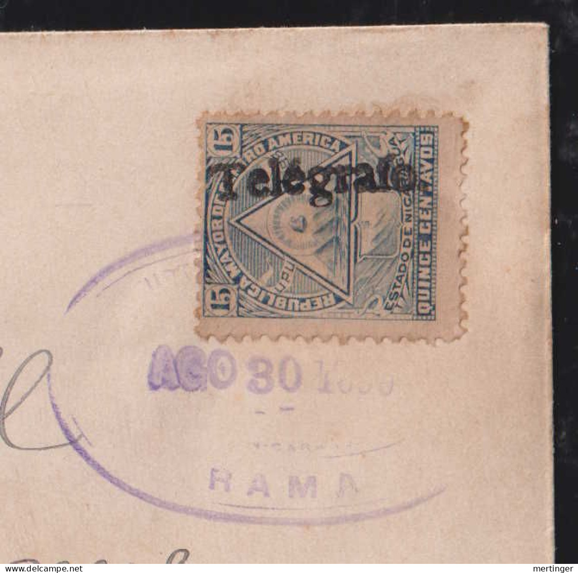 Nicaragua 1899 Cover RAMA Via NEW OLEANS To BAYONNE USA Telegrafo Telegraph Overprint - Nicaragua