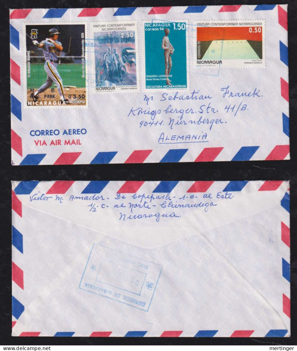 Nicaragua 1995 Airmail Cover CHINANDEGA X NÜRNBERG Germany Baseball Korea + Artist - Nicaragua