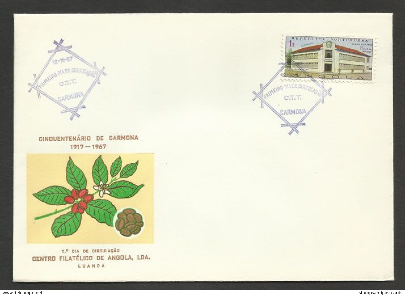 Angola Portugal FDC 1967 Ville De Carmona Illustré Avec Plant Du Café FDC Carmona City Coffee Plant Illustration - Autres & Non Classés