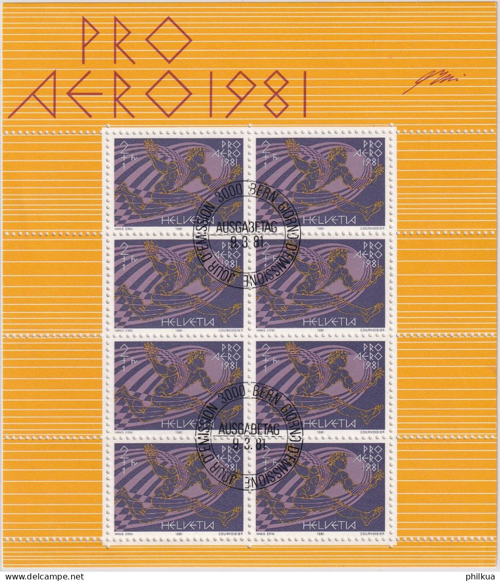 Flugpost Zmst. 48 / MiNr. 1196 Schweiz - 1981, 9. März. „Pro Aero“ Ikarier Kleinbogen Mit ET-SS - Used Stamps