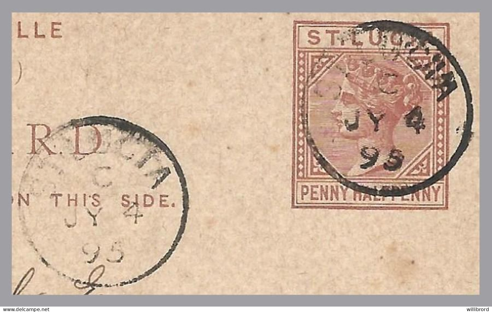 GREAT BRITAIN - ST. LUCIA - 1895 1½d QV Postal Stationery Card - Used To Cetinje, MONTENEGRO - Covers & Documents