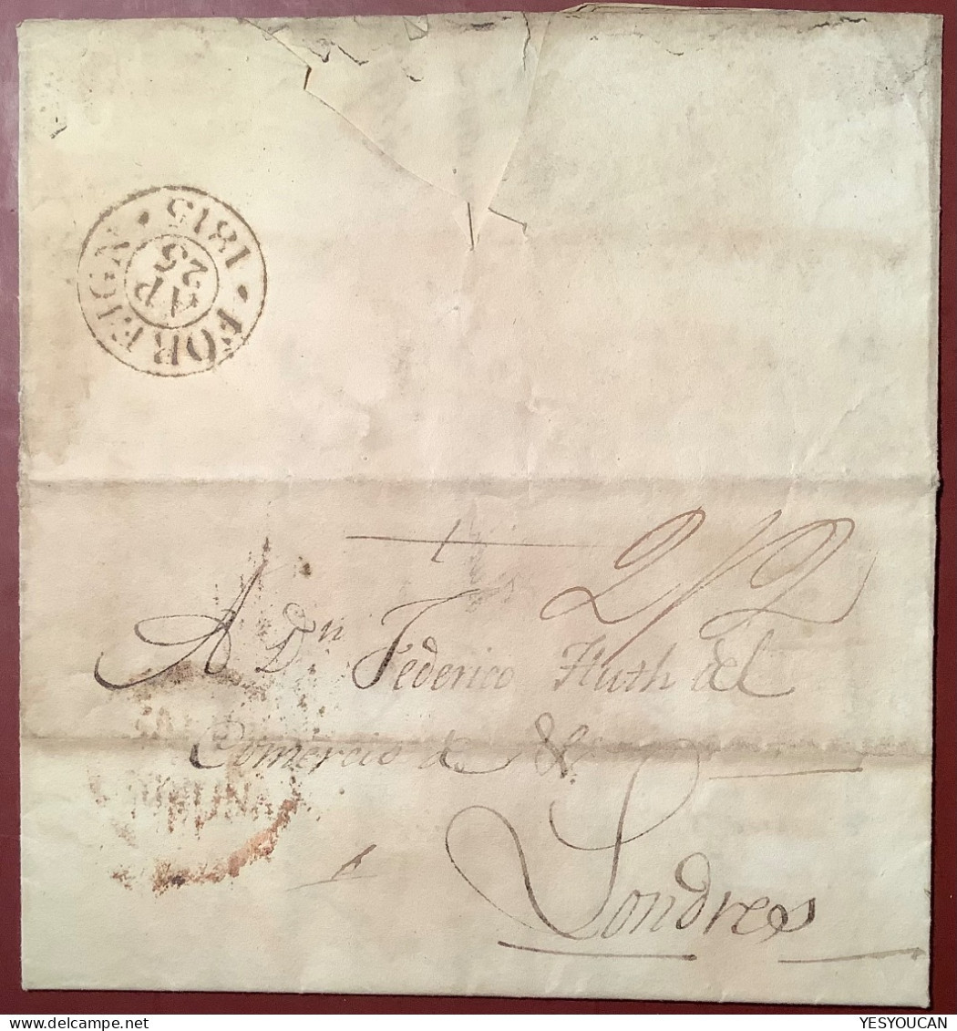 Scarce LONDON "FOREIGN 1815" Hs On Entire Letter From La Coruña, Spain>Huth London (GB Prephilately Cover España Mail - ...-1840 Voorlopers