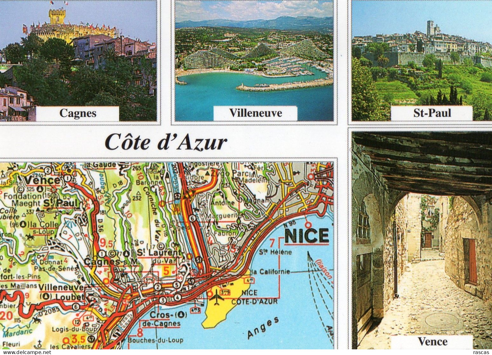 CPM - COTE D'AZUR - MULTIVUES - CARTE MICHELIN N°919 - CAGNES - VILLENEUVE - ST PAUL - VENCE - Picardie