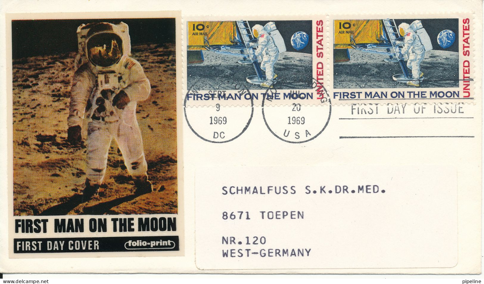 USA FDC 20-7-1969 First Men On The Moon With Folio Print Cachet - 1961-1970