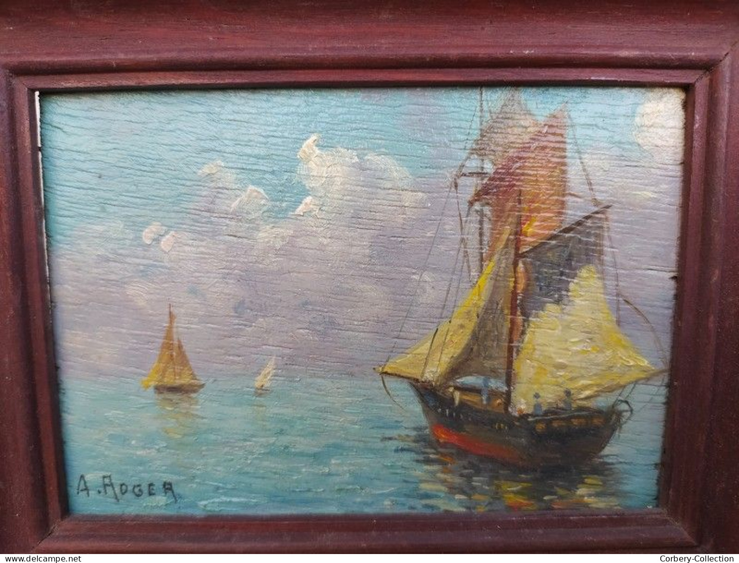 Tableau Peinture Miniature Marine Voilier Signée A. Roger - Oils