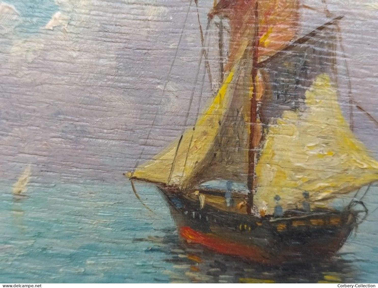 Tableau Peinture Miniature Marine Voilier Signée A. Roger - Olieverf