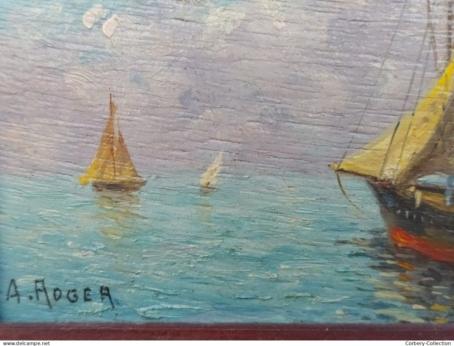 Tableau Peinture Miniature Marine Voilier Signée A. Roger - Oleo