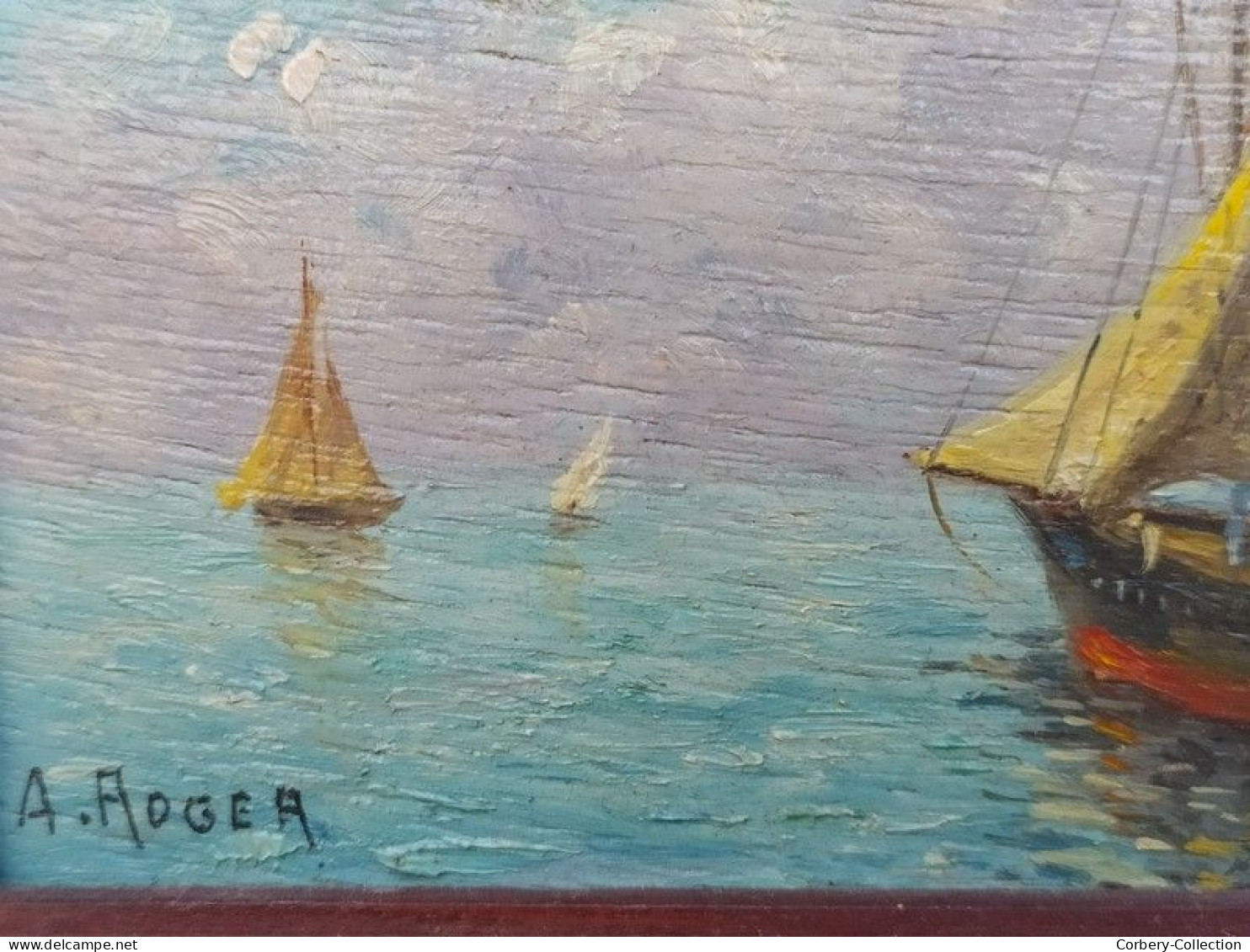 Tableau Peinture Miniature Marine Voilier Signée A. Roger - Oelbilder