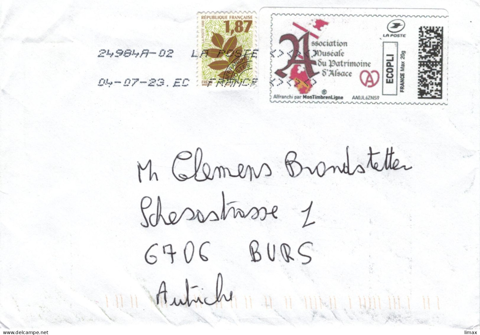 24984 2023 Ass. Museale Patrimoine D'Alsace - Vorausentwertung Esche Blatt - Druckbare Briefmarken (Montimbrenligne)