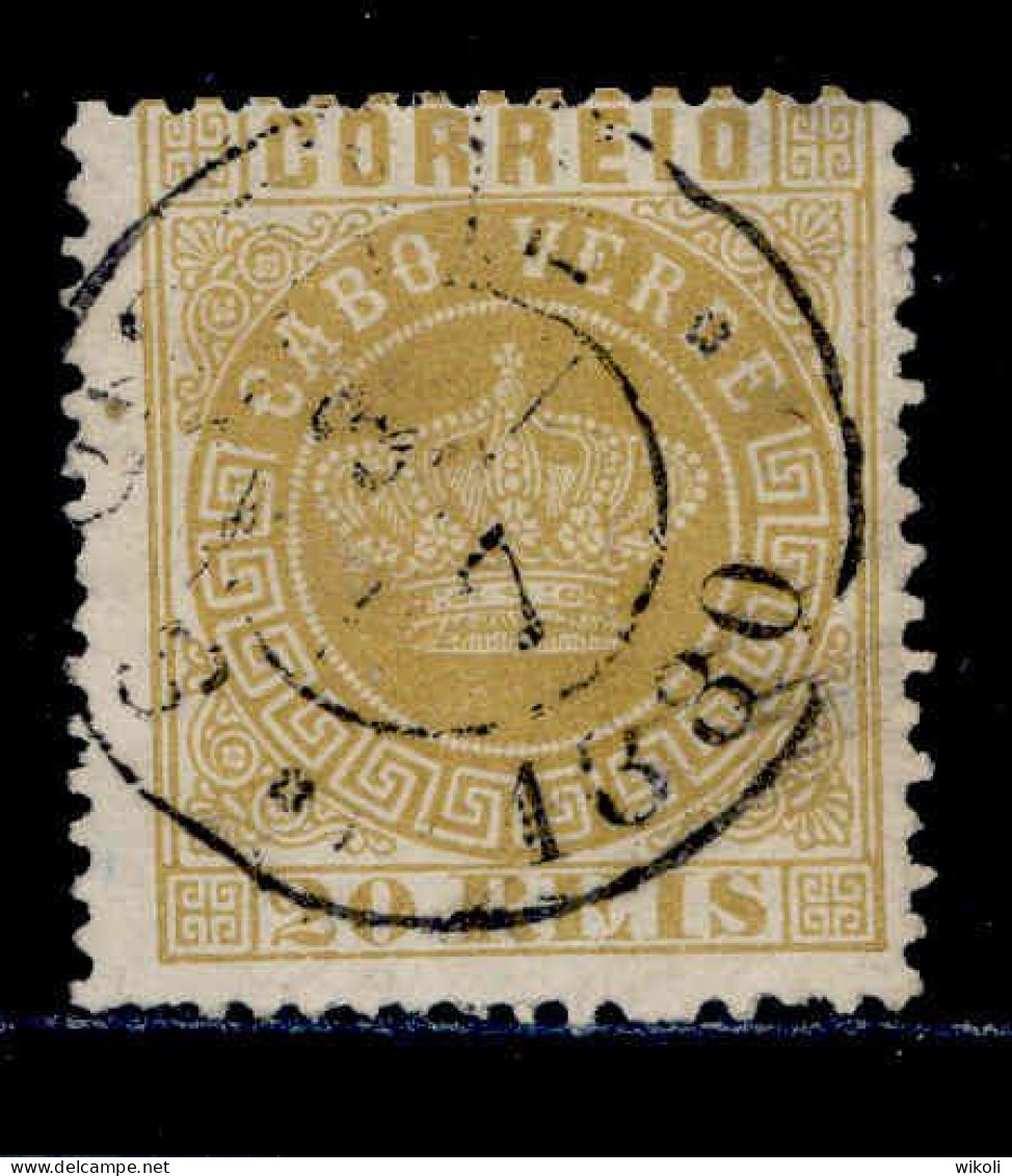 ! ! Cabo Verde - 1877 Crown 20 R (Perf. 12 3/4) - Af. 02 - Used (ca 186) - Cap Vert