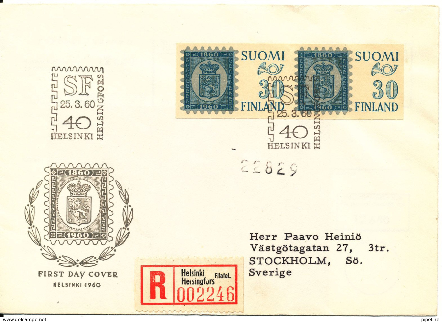 Finland Registered FDC Helsinki 25-3-1960 Stamp On Stamp Exhibition With Cachet - FDC