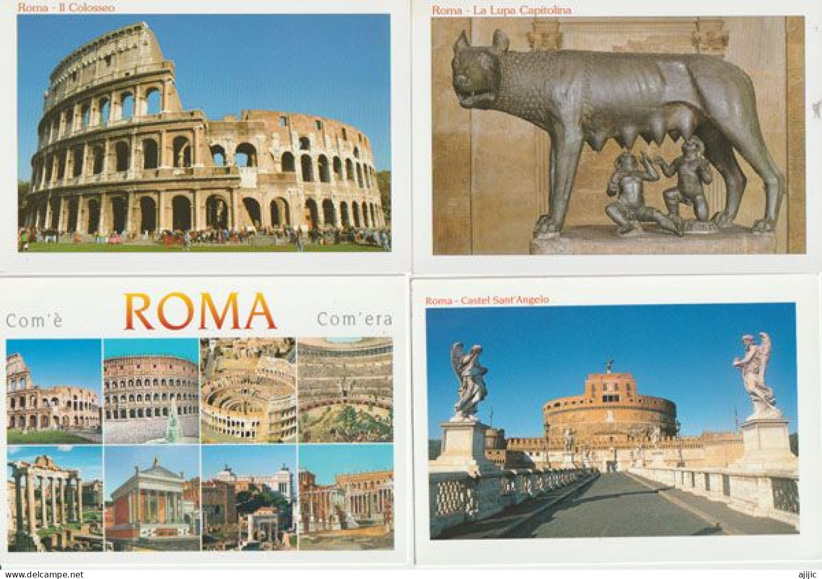 La Lupa Capitolina,Castel Sant' Angelo, Il ColosseoI,etc. Lot De 4 Cartes Postales - Collections & Lots