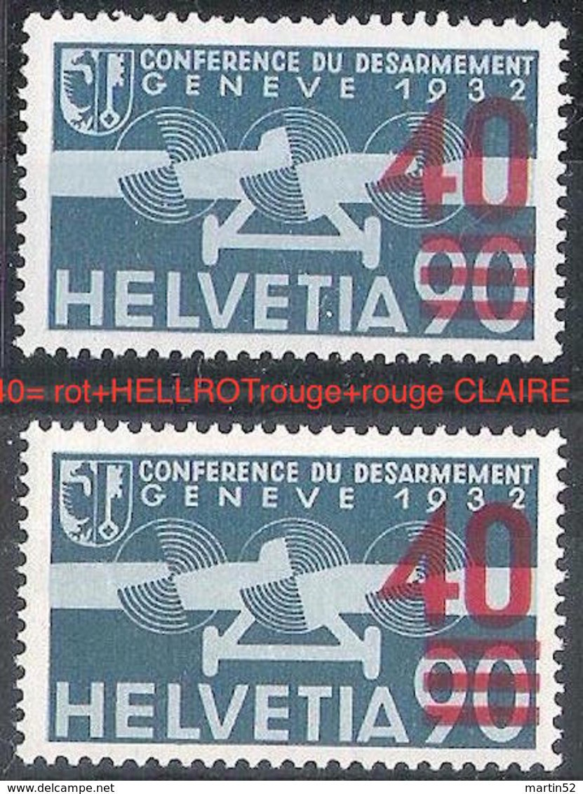 Schweiz Suisse 1936: "40=" Rot+HELLROT Flug Zu F24+F24a Mi 293 A+c Yv PA24 Rouge Et Rouge CLAIRE ** MNH (Zu CHF 161.00) - Ungebraucht