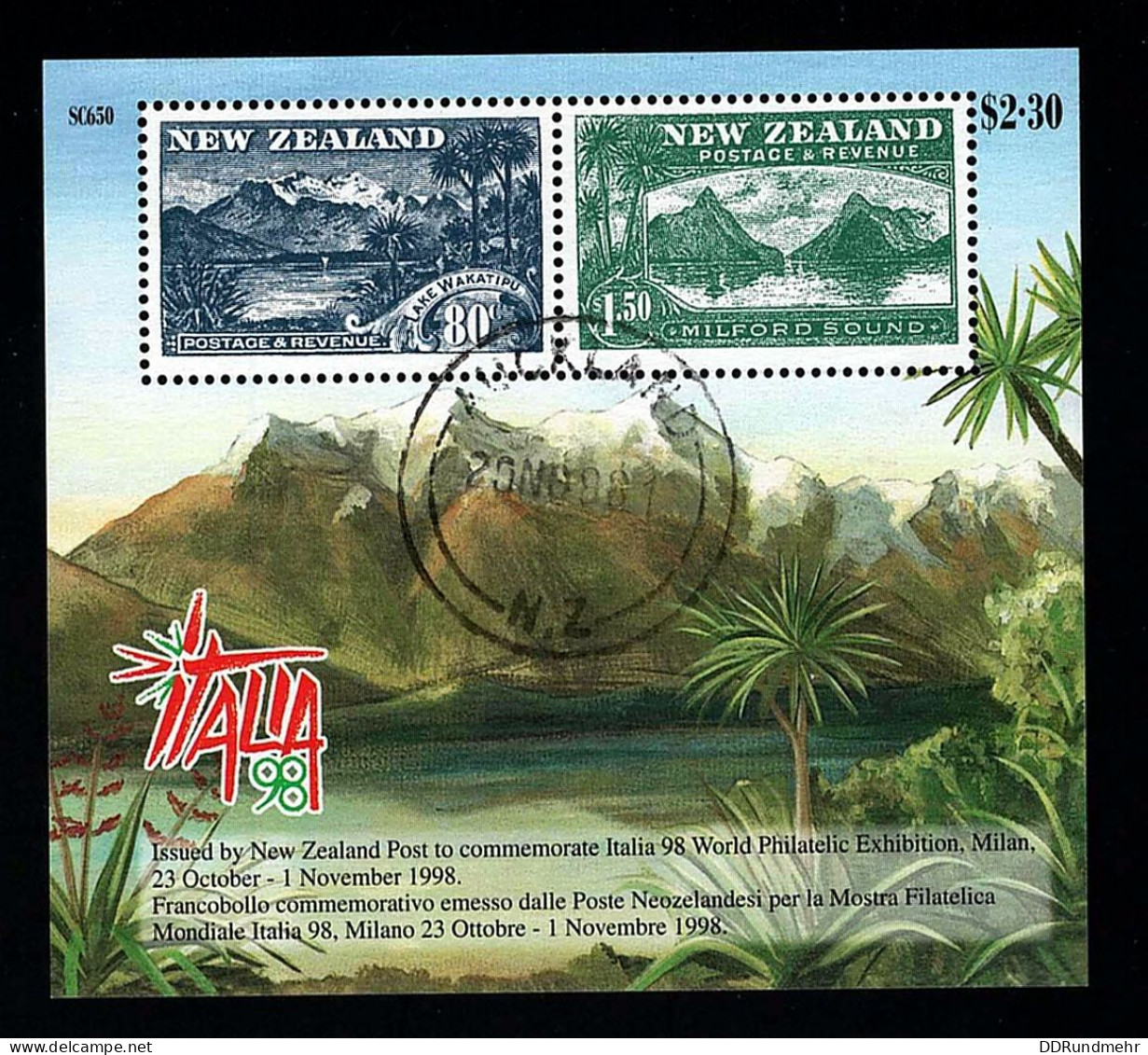 1998 Italia 98  Michel NZ BL82 Stamp Number NZ 1520a Yvert Et Tellier NZ BF126 Stanley Gibbons NZ MS2214 - Blocks & Kleinbögen