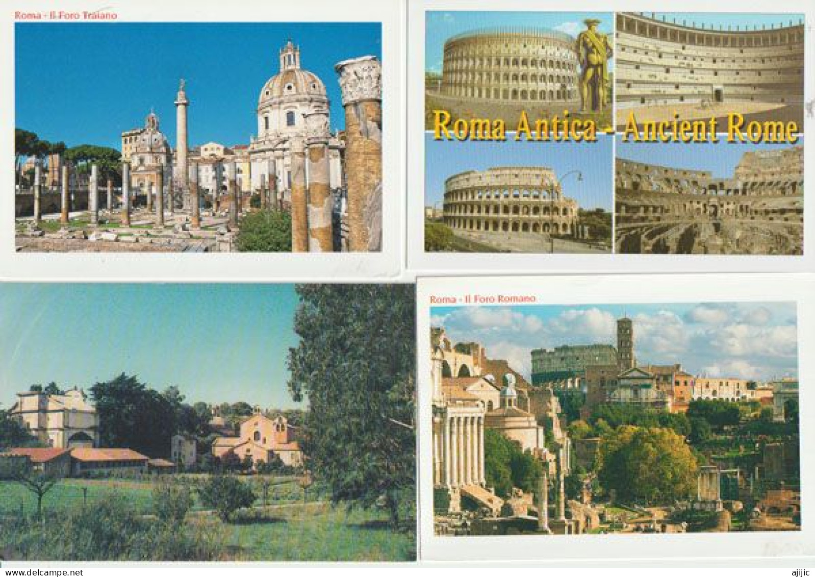 Il Foro Traiano, Il Foro Romano, Abbazia Delle Tre Fontane.,etc Lot De 4 Cartes Postales - Colecciones & Lotes