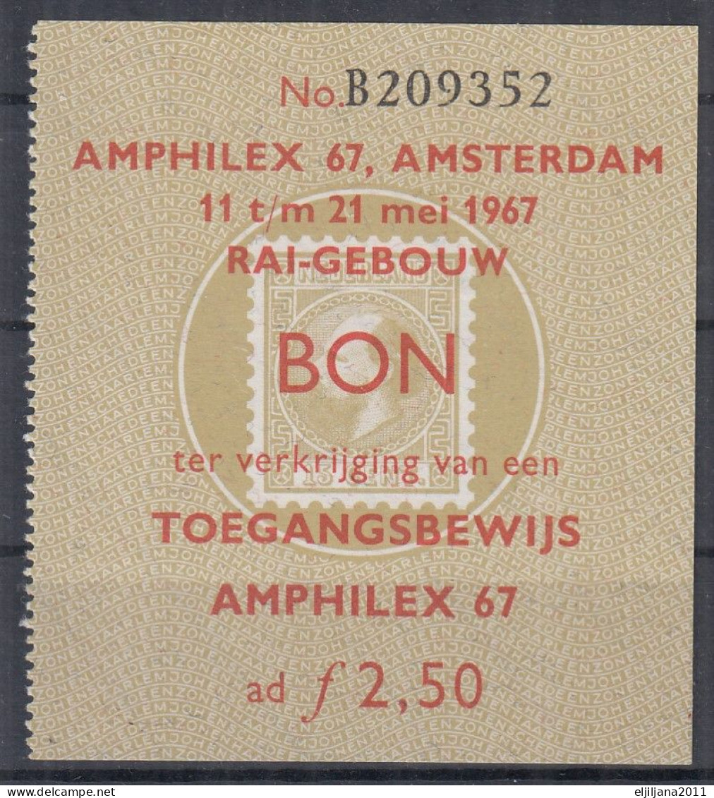 Netherlands 1967 ⁕ "Amphilex 67" Amsterdam BON Ticket No. B 209352 ⁕ Cinderella - Erinnophilie