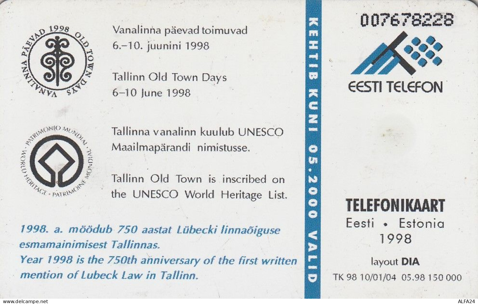 PHONE CARD ESTONIA  (H24.3 - Estonia