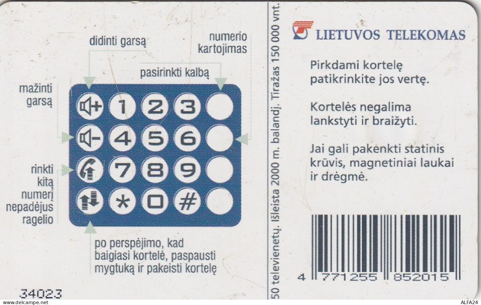 PHONE CARD LITUANIA  (H36.3 - Litauen