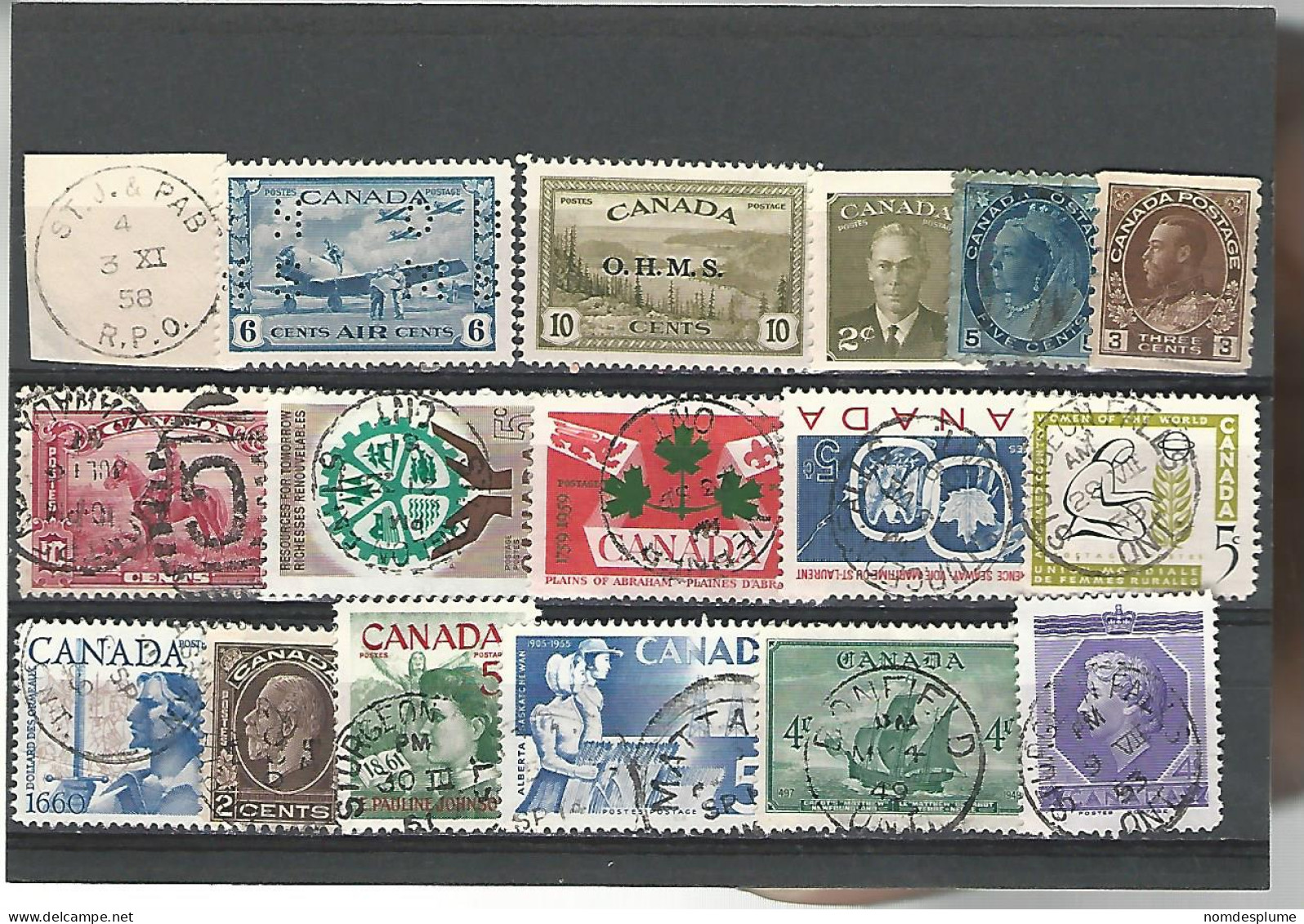 54596 ) Collection Canada Queen  King OHMS Perfin - Verzamelingen