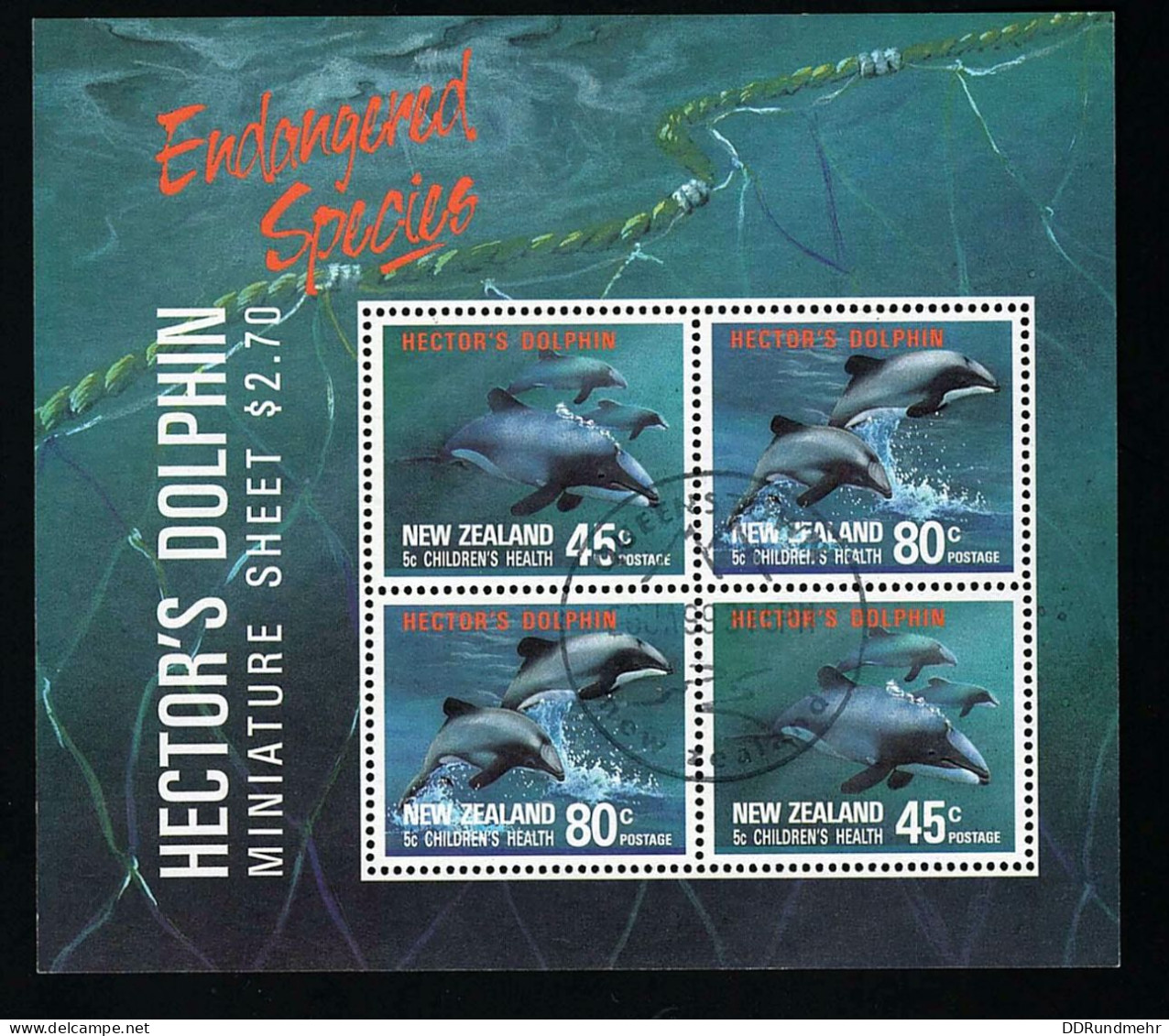 1991 Hector's Dolphin Michel NZ BL28 Stamp Number NZ B140a Yvert Et Tellier NZ BF78 Stanley Gibbons NZ MS1622 Used - Blokken & Velletjes