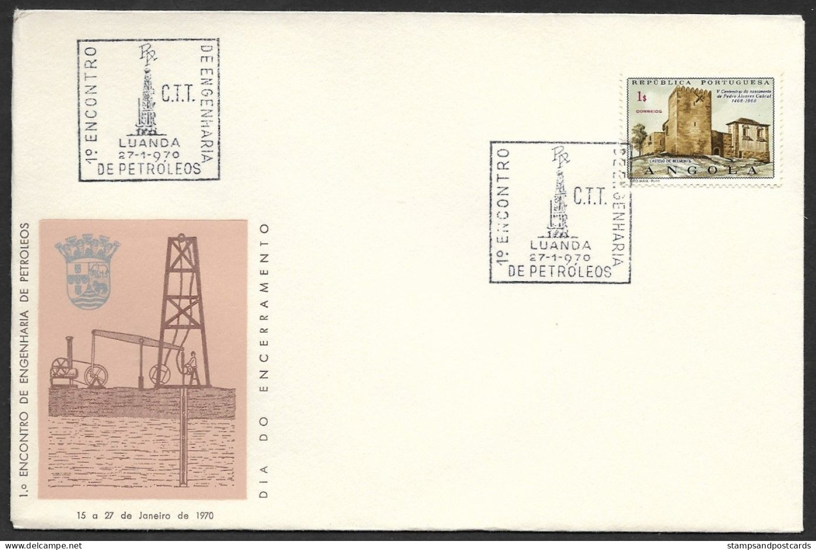 Angola Portugal Cachet Commémoratif Réunion D'ingénierie Pétrolière Pétrol 1970 Petroleum Engineering Meeting Postmark - Aardolie