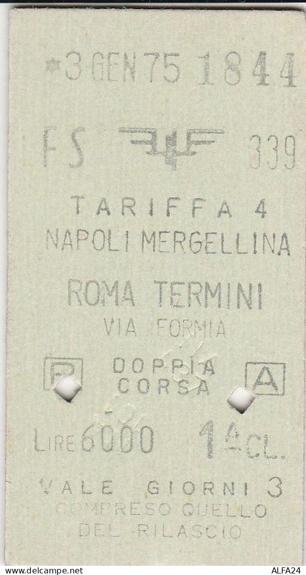 BIGLIETTO FERROVIARIO EDMONSON SUPPL RAPIDO NAPOLI ROMA L.1600 1975 (47F - Europe
