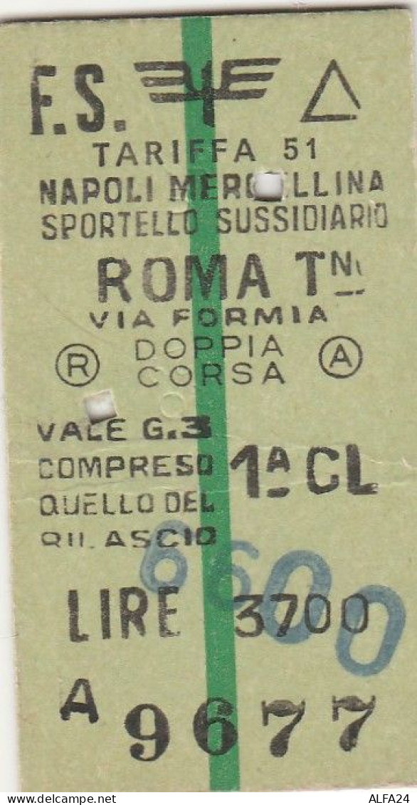 BIGLIETTO FERROVIARIO EDMONSON NAPOLI ROMA LIRE 3700 SS 6600 1975 (44F - Europe