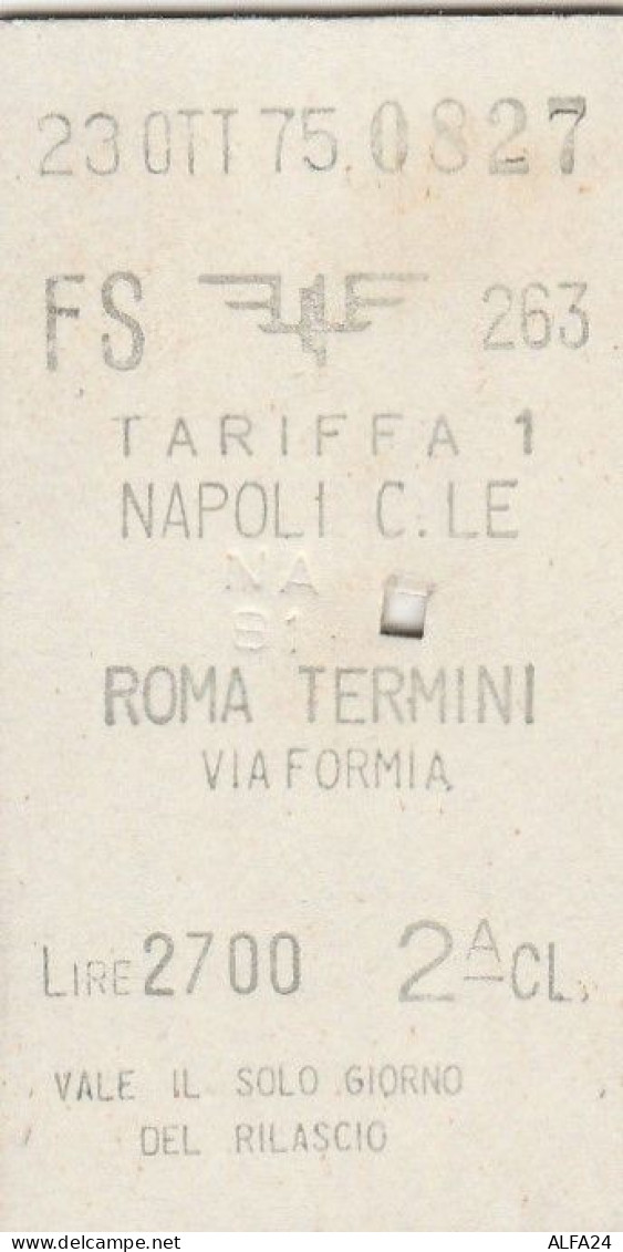 BIGLIETTO FERROVIARIO EDMONSON NAPOLI ROMA LIRE 2700 1975 (60F - Europe