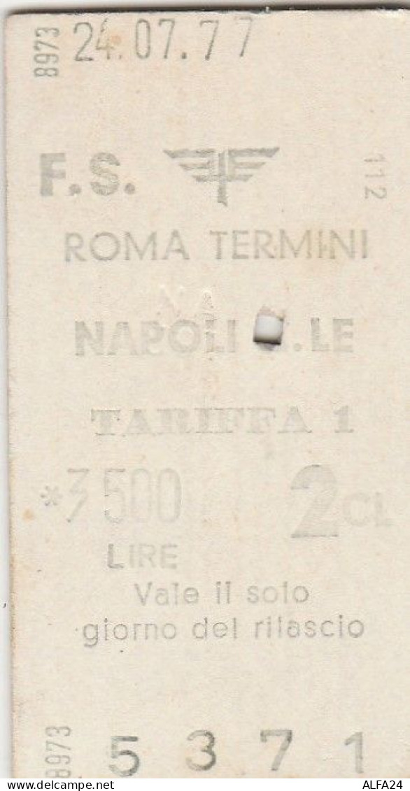 BIGLIETTO FERROVIARIO EDMONSON ROMA NAPOLI 1977 L.3500 (63F - Europe