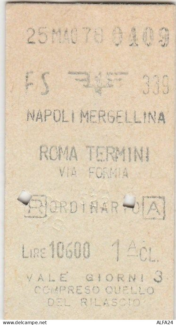 BIGLIETTO FERROVIARIO EDMONSON NAPOLI ROMA L.10600 1978 (64F - Europe