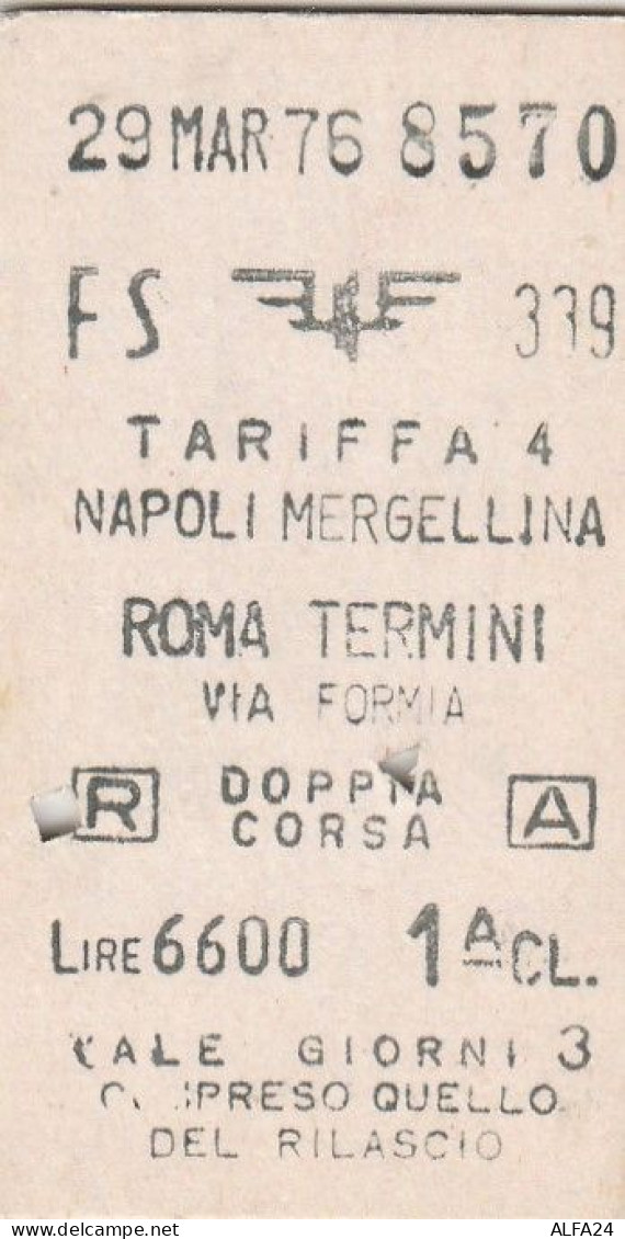BIGLIETTO FERROVIARIO EDMONSON NAPOLI ROMA L.6600 1976 (88F - Europe