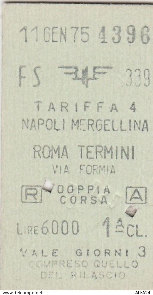 BIGLIETTO FERROVIARIO EDMONSON NAPOLI ROMA L.6000 1975 (86F - Europe